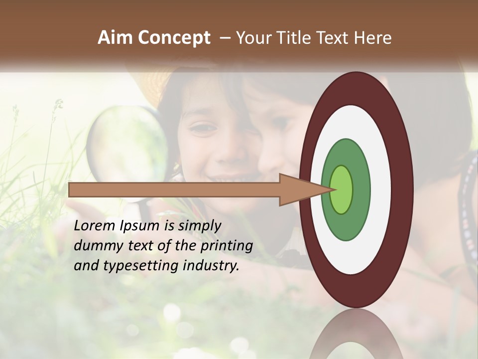 Two Children Looking Through A Magnifying Glass PowerPoint Template