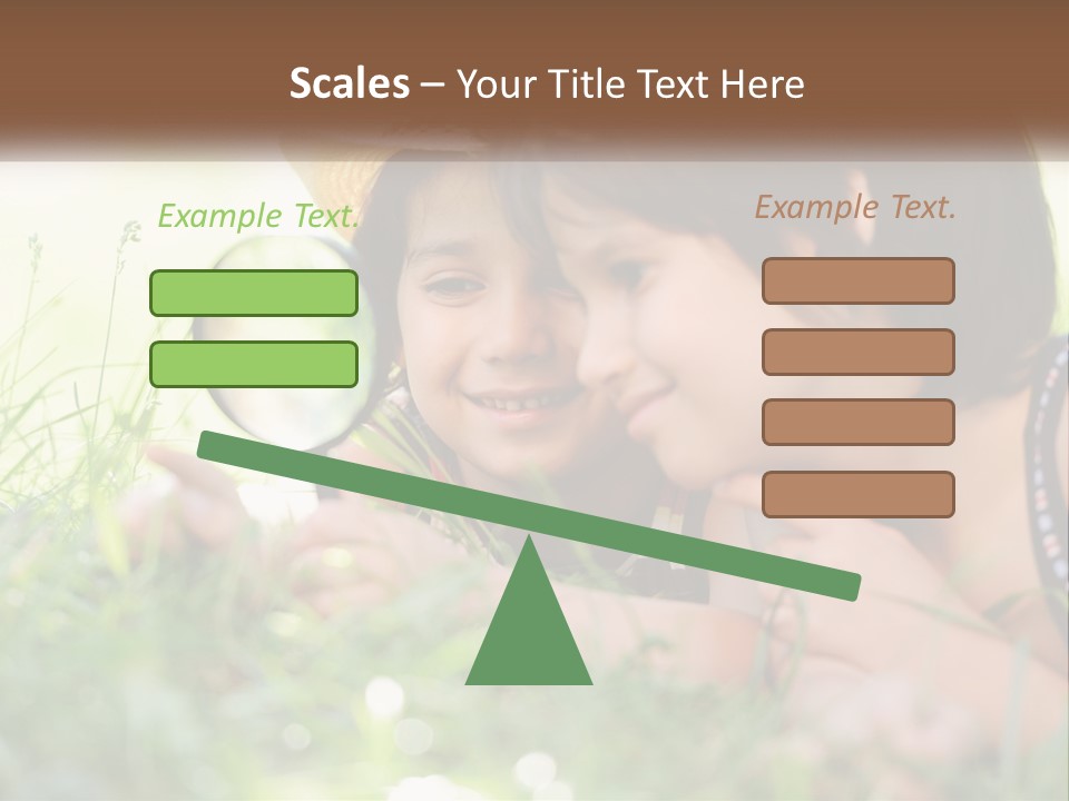 Two Children Looking Through A Magnifying Glass PowerPoint Template