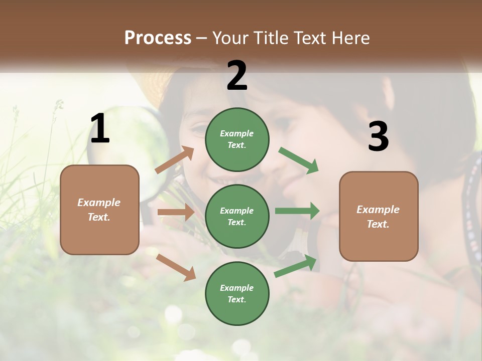 Two Children Looking Through A Magnifying Glass PowerPoint Template