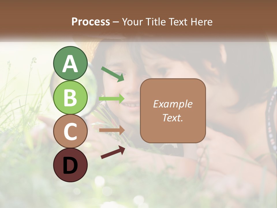 Two Children Looking Through A Magnifying Glass PowerPoint Template