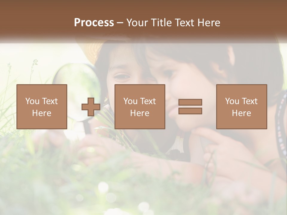 Two Children Looking Through A Magnifying Glass PowerPoint Template