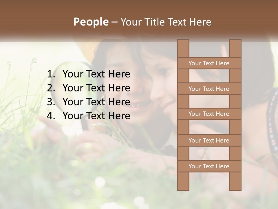 Two Children Looking Through A Magnifying Glass PowerPoint Template