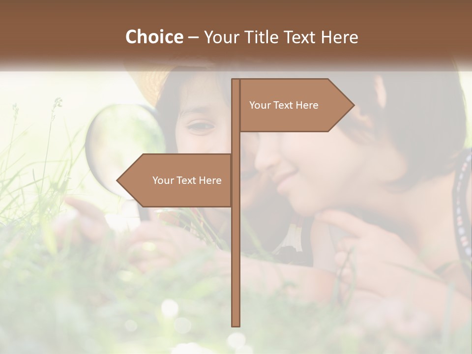 Two Children Looking Through A Magnifying Glass PowerPoint Template