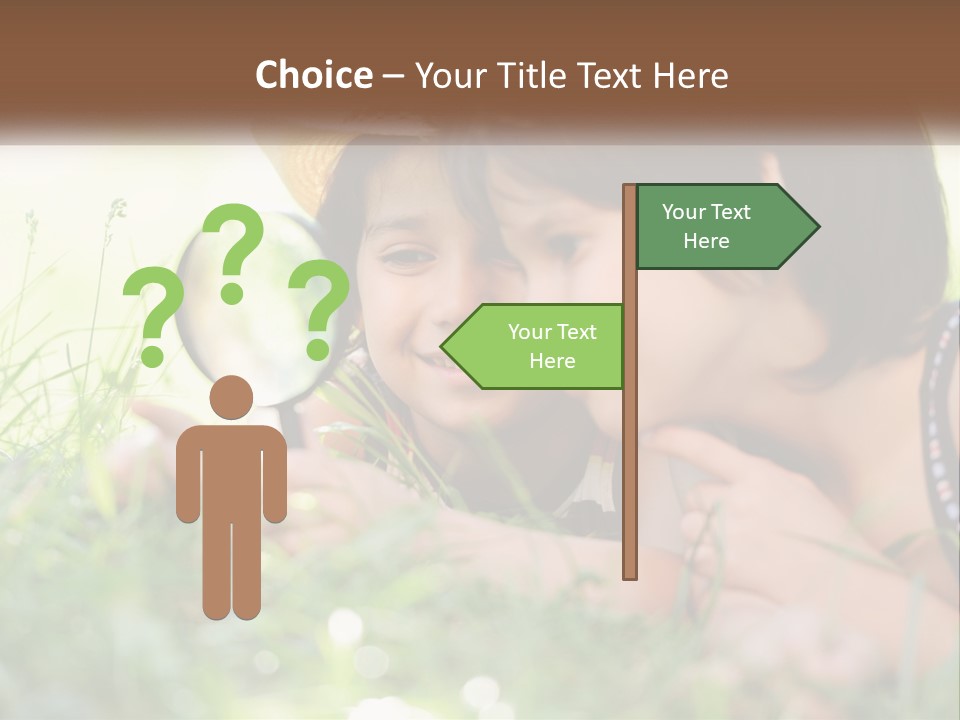 Two Children Looking Through A Magnifying Glass PowerPoint Template