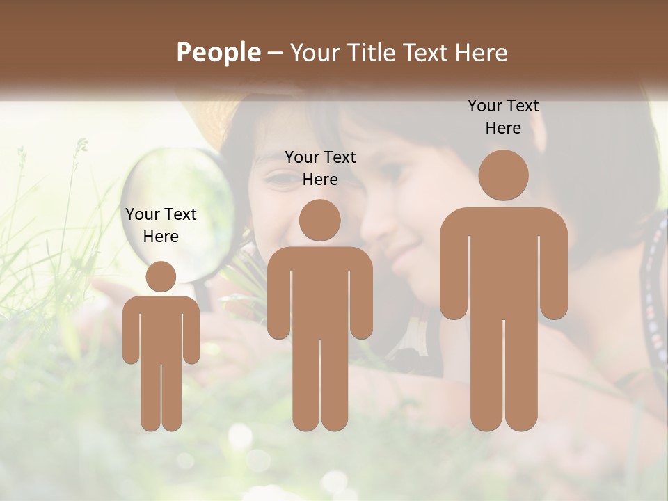 Two Children Looking Through A Magnifying Glass PowerPoint Template