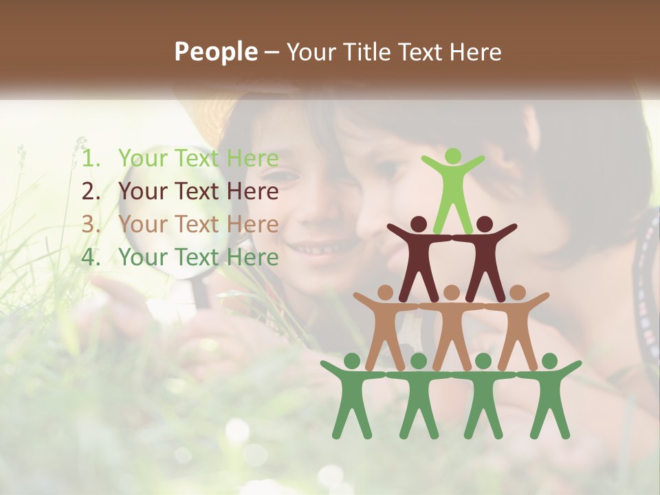 Two Children Looking Through A Magnifying Glass PowerPoint Template