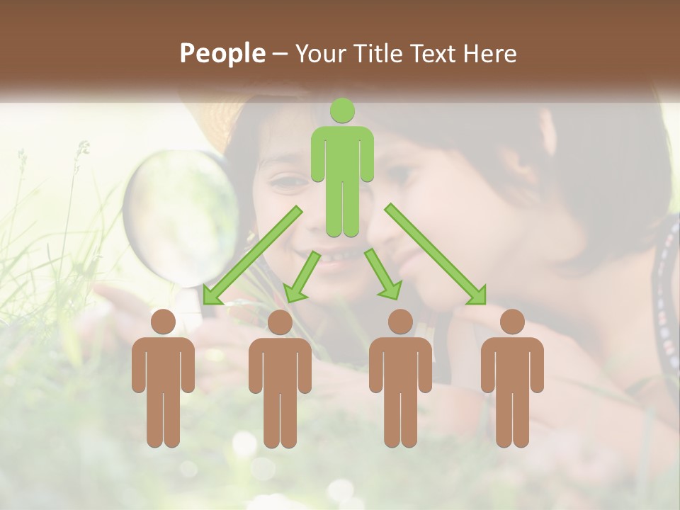 Two Children Looking Through A Magnifying Glass PowerPoint Template