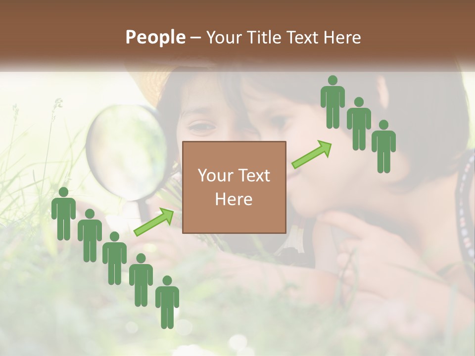 Two Children Looking Through A Magnifying Glass PowerPoint Template