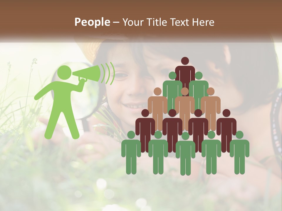 Two Children Looking Through A Magnifying Glass PowerPoint Template