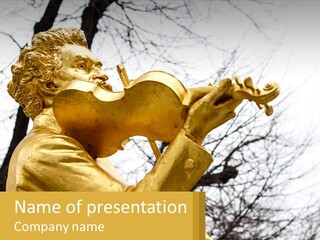 A Golden Statue Of A Man Playing A Violin PowerPoint Template