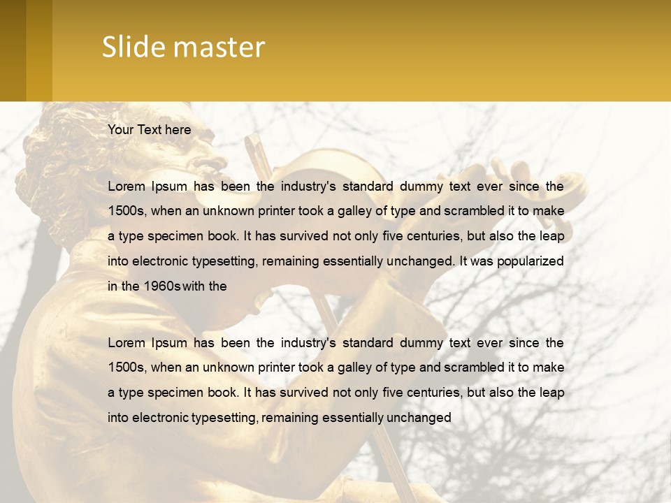 A Golden Statue Of A Man Playing A Violin PowerPoint Template
