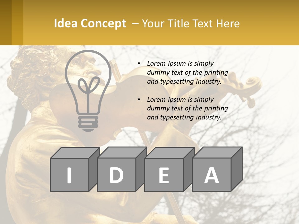 A Golden Statue Of A Man Playing A Violin PowerPoint Template
