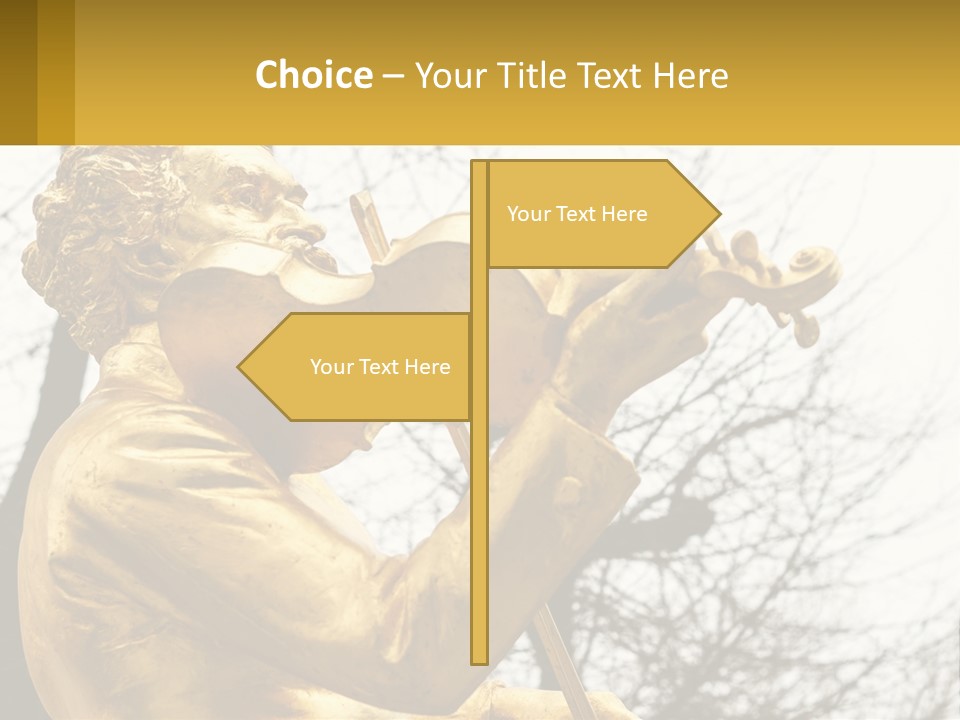 A Golden Statue Of A Man Playing A Violin PowerPoint Template