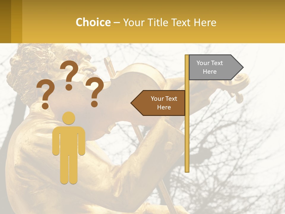 A Golden Statue Of A Man Playing A Violin PowerPoint Template