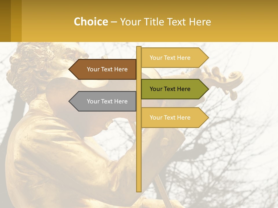 A Golden Statue Of A Man Playing A Violin PowerPoint Template
