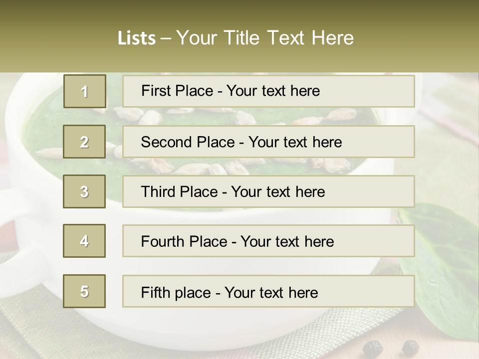 A White Bowl Filled With A Green Soup PowerPoint Template