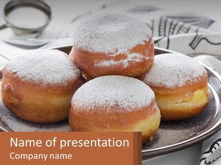 A Group Of Doughnuts Sitting On Top Of A Metal Plate PowerPoint Template