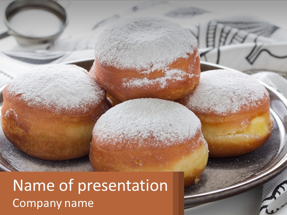 A Group Of Doughnuts Sitting On Top Of A Metal Plate PowerPoint Template