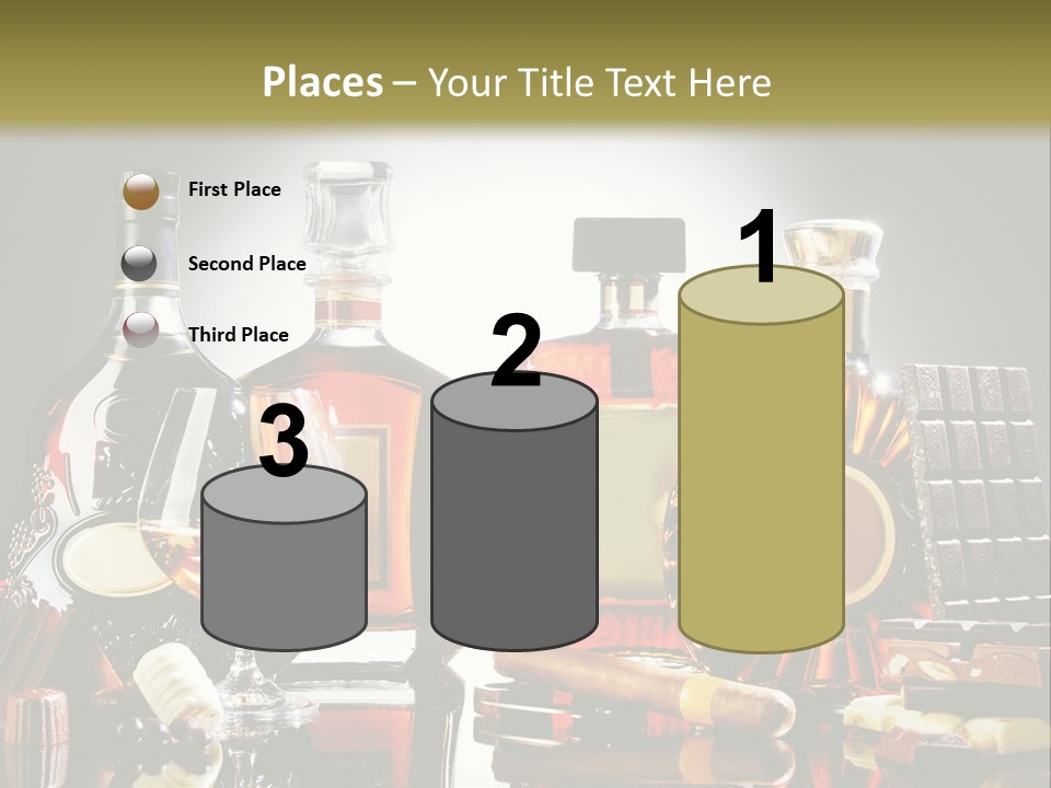 A Group Of Liquor Bottles And A Glass On A Table PowerPoint Template