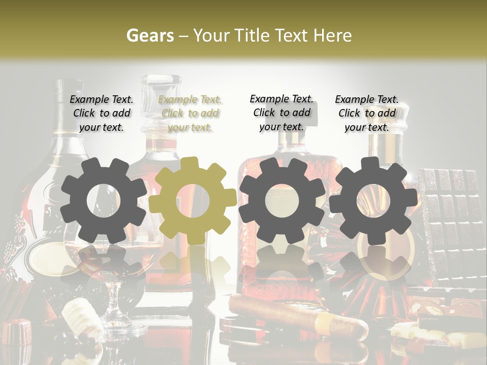 A Group Of Liquor Bottles And A Glass On A Table PowerPoint Template