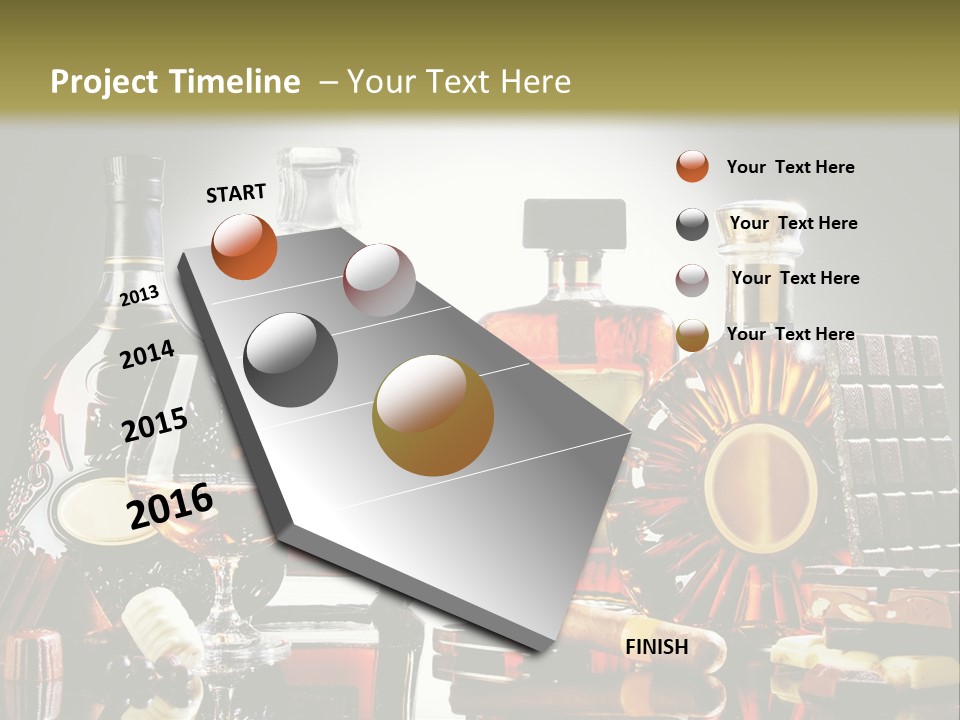 A Group Of Liquor Bottles And A Glass On A Table PowerPoint Template