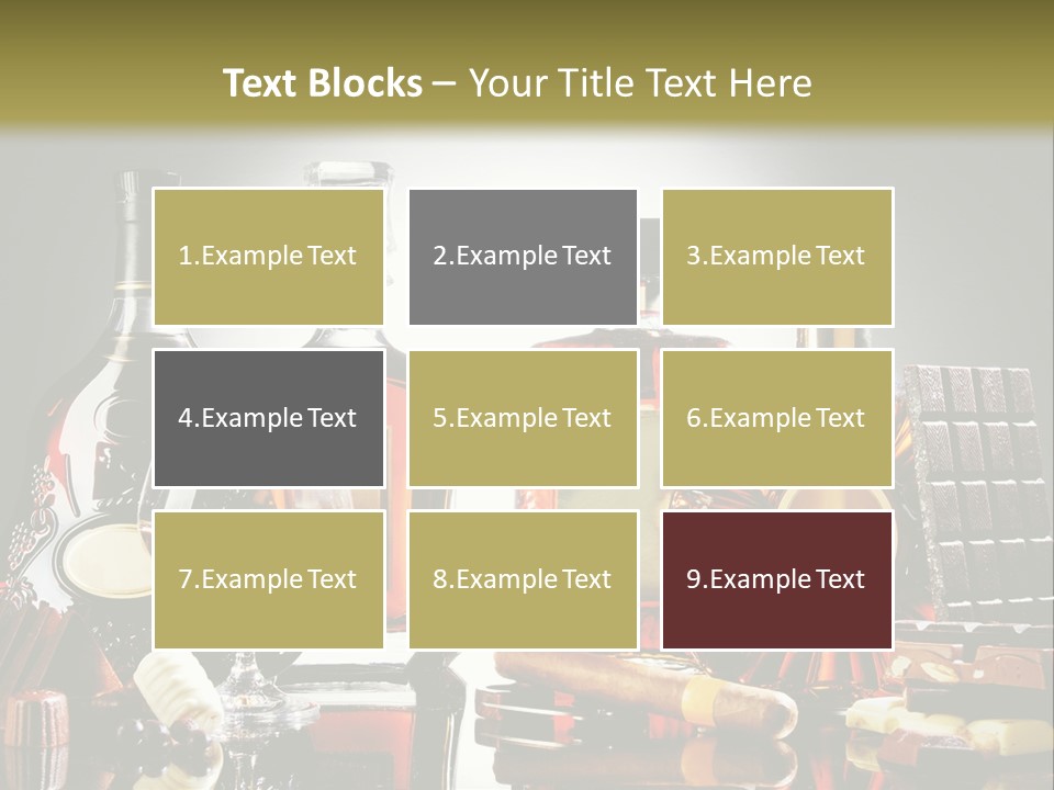 A Group Of Liquor Bottles And A Glass On A Table PowerPoint Template