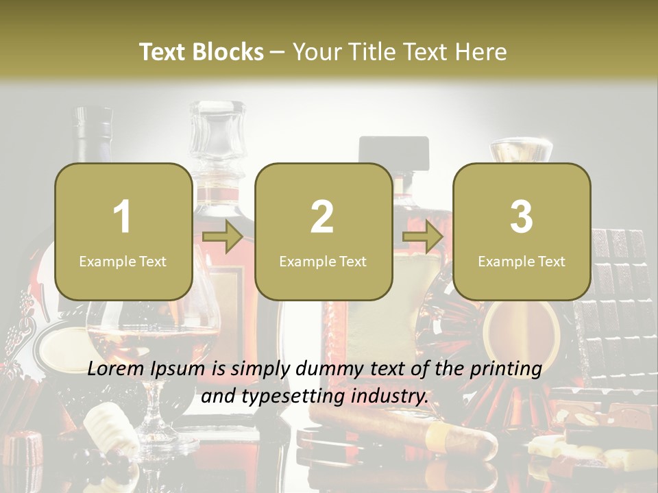A Group Of Liquor Bottles And A Glass On A Table PowerPoint Template