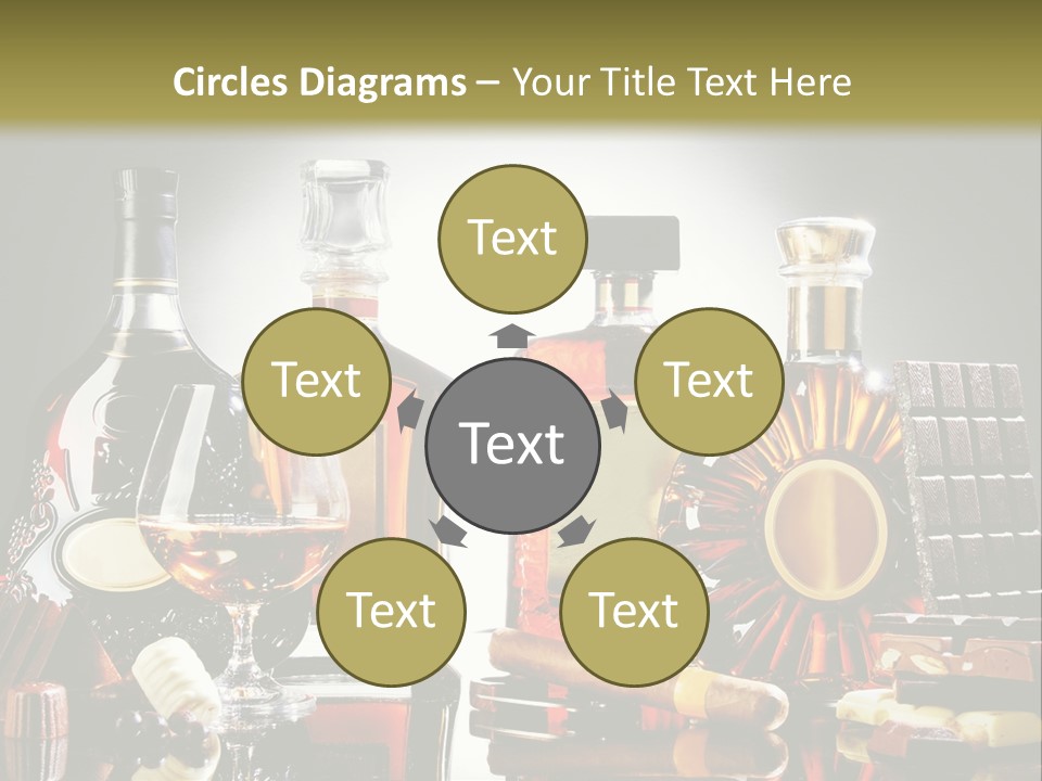 A Group Of Liquor Bottles And A Glass On A Table PowerPoint Template
