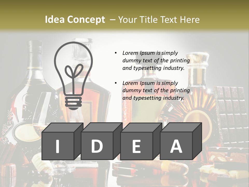 A Group Of Liquor Bottles And A Glass On A Table PowerPoint Template