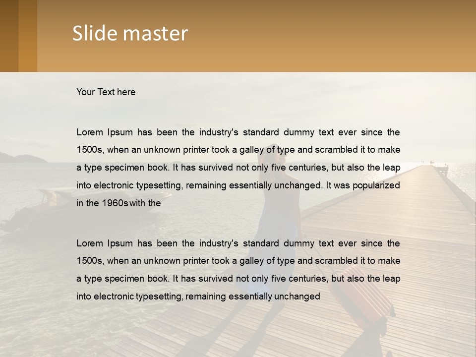 A Woman Is Standing On A Dock With A Suitcase PowerPoint Template