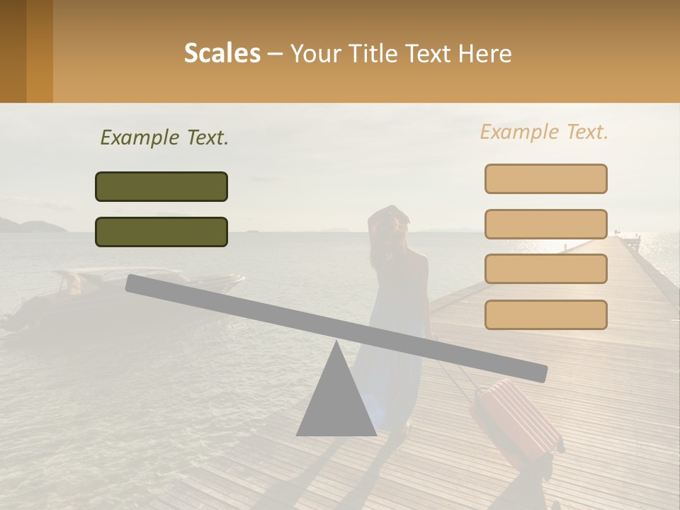 A Woman Is Standing On A Dock With A Suitcase PowerPoint Template