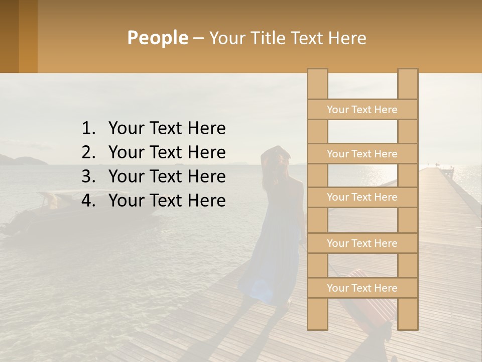 A Woman Is Standing On A Dock With A Suitcase PowerPoint Template