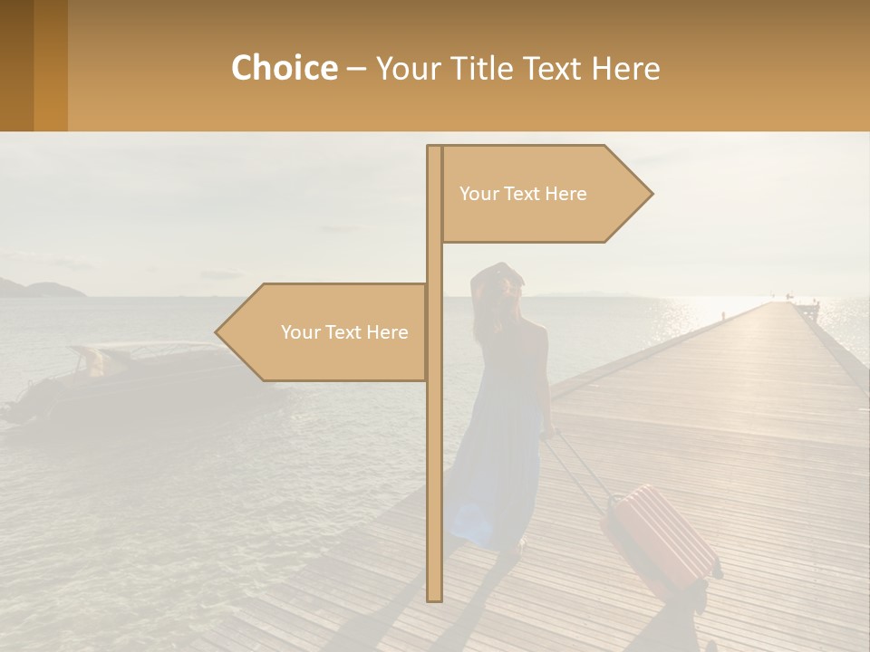 A Woman Is Standing On A Dock With A Suitcase PowerPoint Template