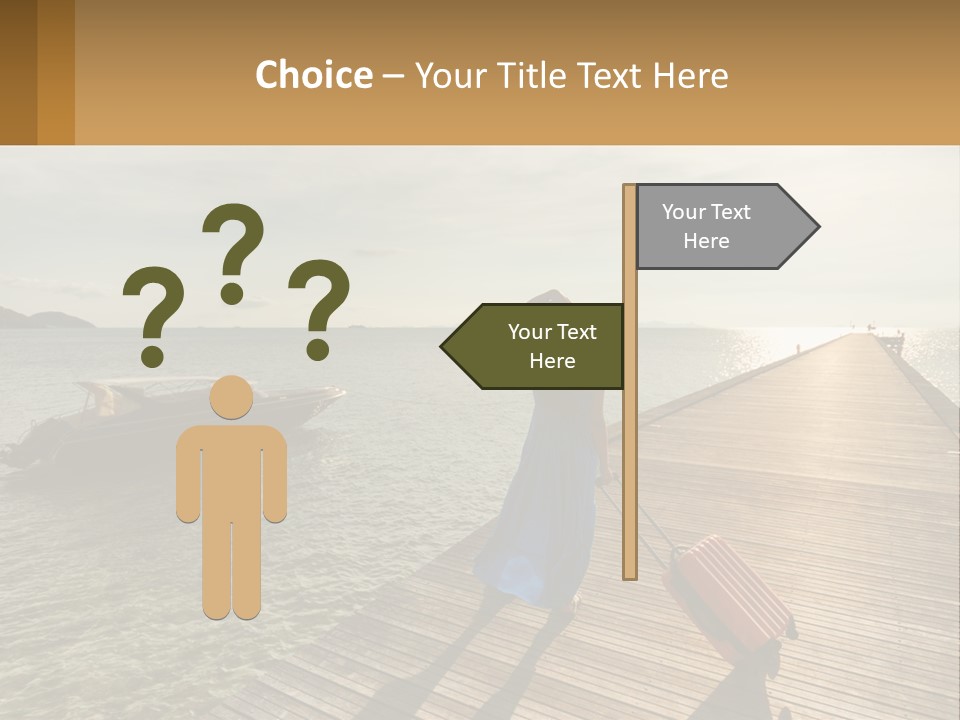 A Woman Is Standing On A Dock With A Suitcase PowerPoint Template