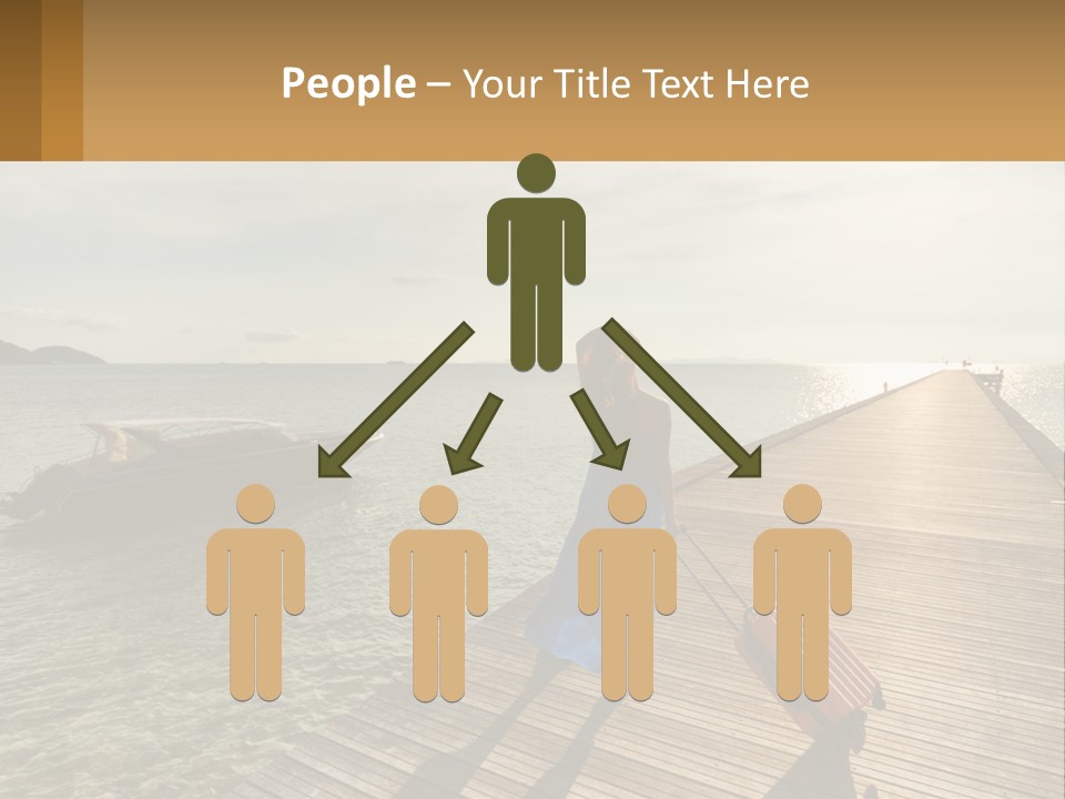 A Woman Is Standing On A Dock With A Suitcase PowerPoint Template