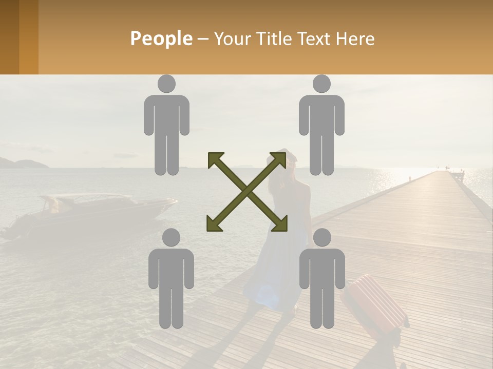 A Woman Is Standing On A Dock With A Suitcase PowerPoint Template
