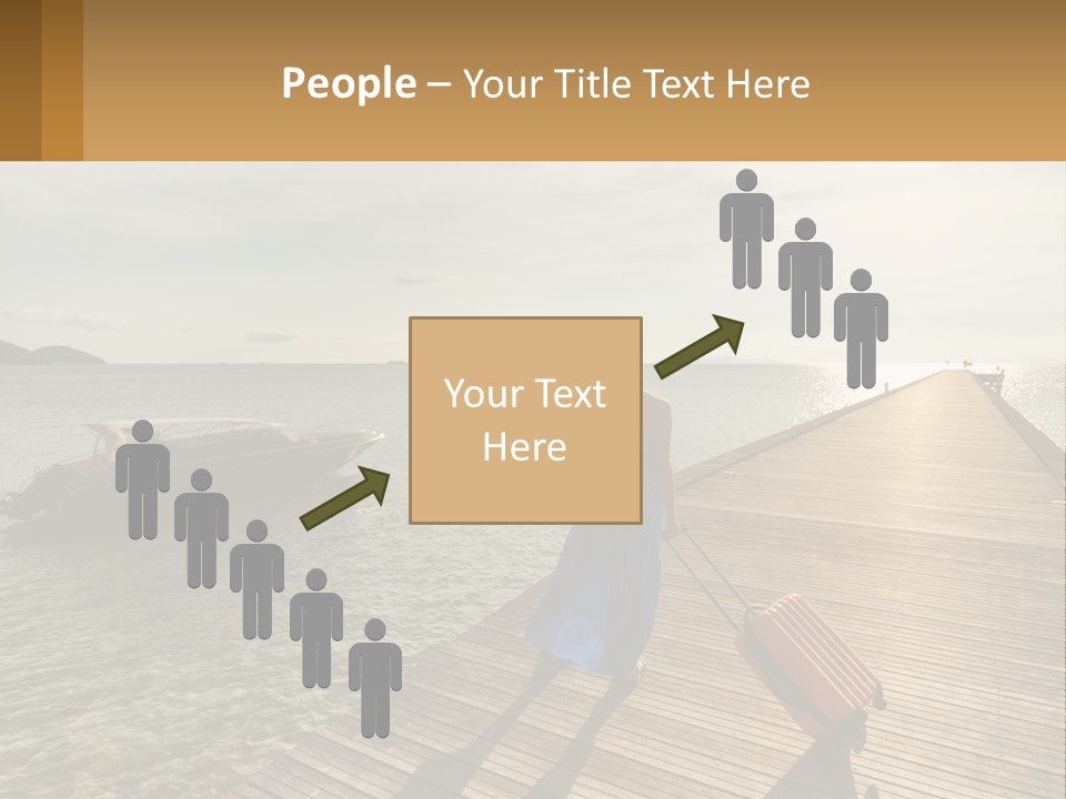 A Woman Is Standing On A Dock With A Suitcase PowerPoint Template