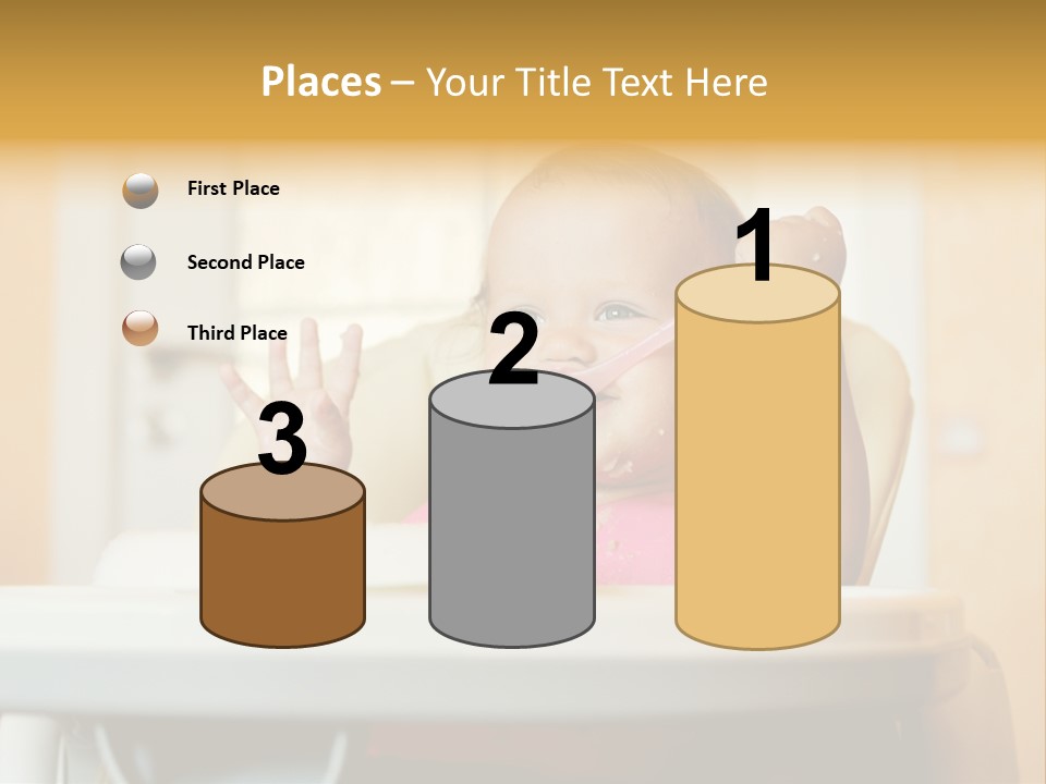 A Baby Sitting In A High Chair With A Spoon In It's Mouth PowerPoint Template