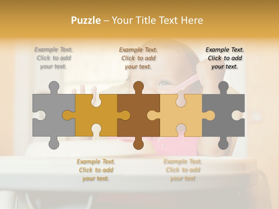 A Baby Sitting In A High Chair With A Spoon In It's Mouth PowerPoint Template