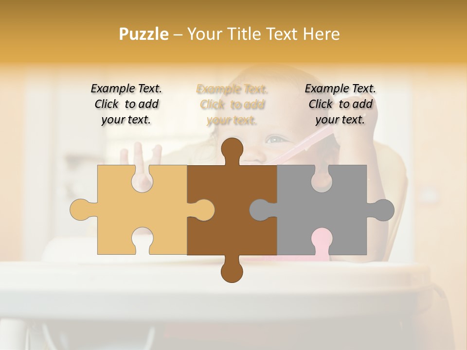 A Baby Sitting In A High Chair With A Spoon In It's Mouth PowerPoint Template