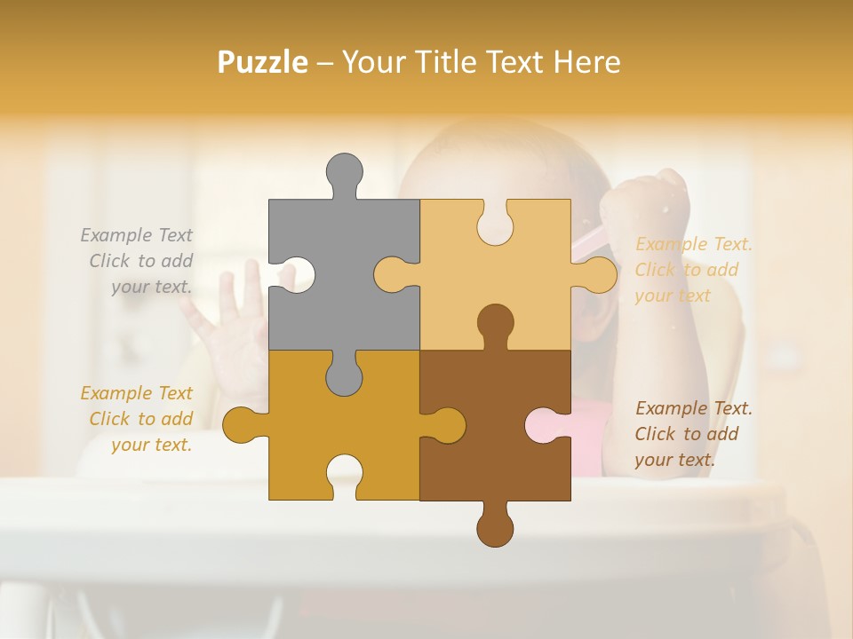 A Baby Sitting In A High Chair With A Spoon In It's Mouth PowerPoint Template