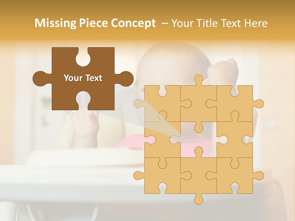 A Baby Sitting In A High Chair With A Spoon In It's Mouth PowerPoint Template