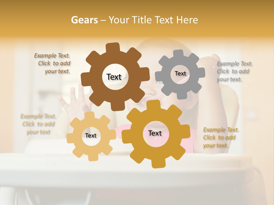 A Baby Sitting In A High Chair With A Spoon In It's Mouth PowerPoint Template