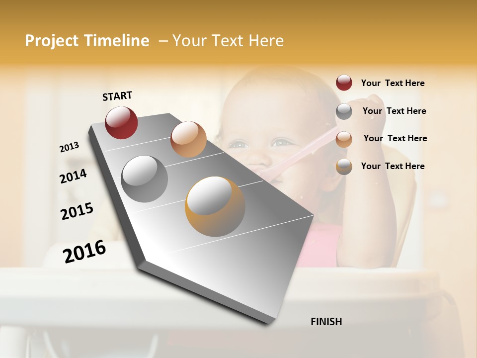 A Baby Sitting In A High Chair With A Spoon In It's Mouth PowerPoint Template