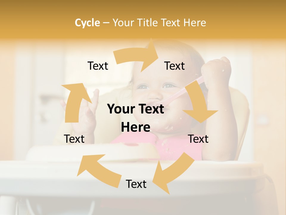A Baby Sitting In A High Chair With A Spoon In It's Mouth PowerPoint Template