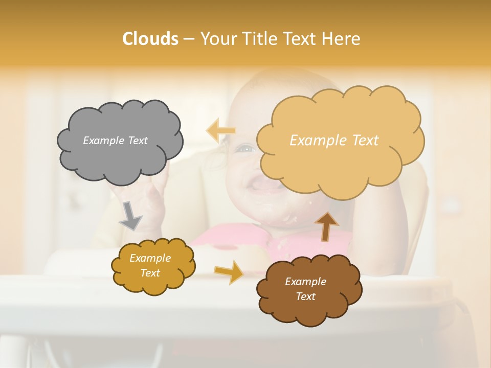 A Baby Sitting In A High Chair With A Spoon In It's Mouth PowerPoint Template