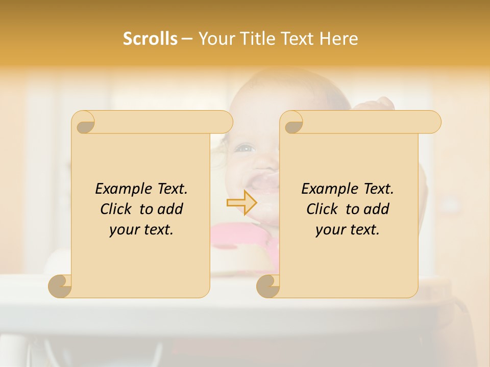 A Baby Sitting In A High Chair With A Spoon In It's Mouth PowerPoint Template