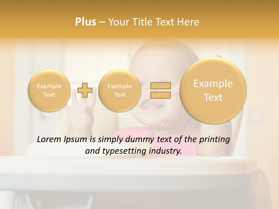 A Baby Sitting In A High Chair With A Spoon In It's Mouth PowerPoint Template