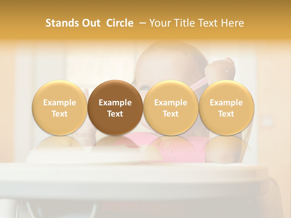 A Baby Sitting In A High Chair With A Spoon In It's Mouth PowerPoint Template