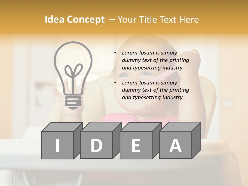 A Baby Sitting In A High Chair With A Spoon In It's Mouth PowerPoint Template